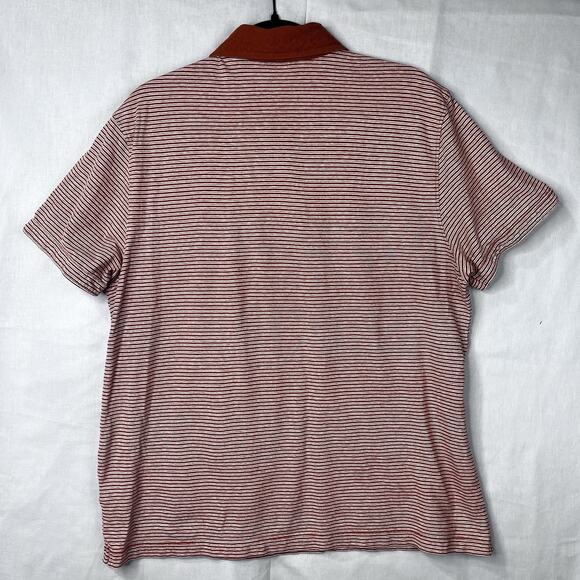 Banana Republic Cotton Linen SS Polo Men Sz L Burnt Orange Stripped Summer - Picture 2 of 11